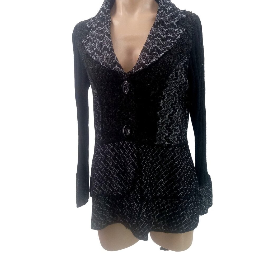 Sioni Womens Black Mixed Textile Blazer M Petite Boucle Silver Metallic Holiday
